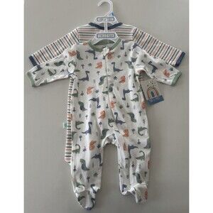 Millie & Myles Baby 2 Pc bodysuits footed Boy Set Size 0-3 Months Dinos striped